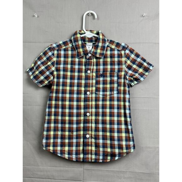 Carter’s Toddler Boys Button-Up Shirt  – Multicolor Plaid Short Sleeve, Size 3T - Picture 4 of 4
